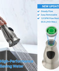 Universal Kitchen Faucet Sprayer Head With 3 Adapters, Brushed Nickel Pull-Down Replacement For Most Brands shown spraying water