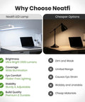 Comparison of Monster Bright Desk Light With 2200 Lumens and cheaper desk lamp on office desks