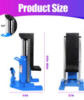 Heavy Duty Hydraulic Toe Jack Delivering Twenty Ton Top Lifting And Ten Ton Toe Engagement For Dead Reliable Car Hoisting and Daily Shop Hustle, showing size dimensions 11.4 in and 12.9-18 in.