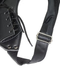 Close-up of adjustable strap and lace detail of Lightweight PU Sword Carry Bag With Back Strap Waistband For Ninja Cosplay Dual Sword Holder.