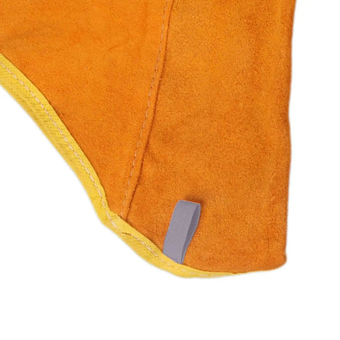 Close-up of Heavy Duty Leather Flame Sleeves For Welders And Mechanics showing soft suede material and reinforced stitching.