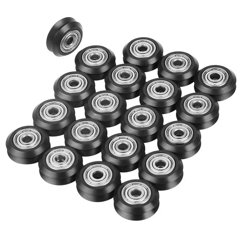 V Groove Wheel Set, 20 Pieces, 5mm Bore, with 625 Bearing, 3D Printer CNC Pulley Accessories displayed in rows.