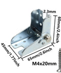 Heavy Duty Folding Hinge Bracket Pair With Self Locking Design And Rock Solid Table Leg Support For Home Shops And Workbenches with measurement details.