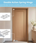 Beefy Heavy Duty Double Action Spring Hinge with cover plates for wood doors, showing adjustable torque components and installation view