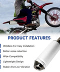 Rider performs stunt with Universal 1.1 Inch Slip On Exhaust Muffler Silencer for Dirt Bikes; focus on product features.