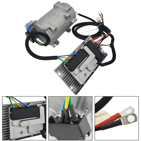 Universal A C Electric Compressor 20Cc Per Stroke 12 Volt Auto Truck Bus Air Conditioning R134a with wires and aluminum block.