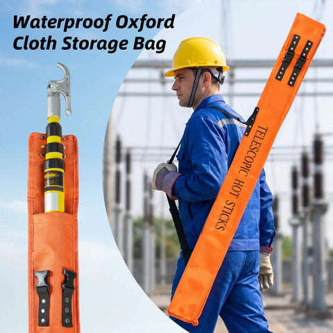 Telescoping High Voltage Rescue Pole 20 Ft Insulated Hot Stick For 220kV Rescue with storage bag and lineman in gear