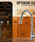Pull Down Kitchen Faucet With Brushed Nickel Finish, Single Handle High Arc Swan Neck, Size Guide and Diagram