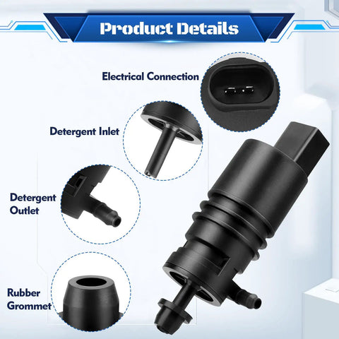 Diagram of Windshield Washer Motor Pump Replacement For Audi A4 A5 A6 TT, BMW 3 Series, Mercedes, VW, Porsche with labeled parts