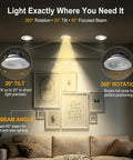 Omilora 4 Inch Gimbal Recessed Lights, Adjustable Eyeball Downlight,12 Pack showing 360° rotation and 20° tilt with focused beam.