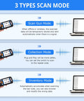 Infographic showing 3 scan modes for 2.4G Wireless 1D Laser Barcode Scanner with 3 In 1 Inventory Counter and Data Collector