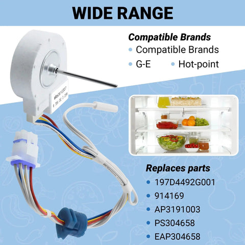 Refrigerator Evaporator Fan Motor With Thermistor For GE Refrigerators Easy Swap Replacement WR60X10307 WR60X10074