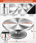 Aluminum cake decorating turntable with revolving stand, 12.2-inch diameter and 5-inch height, non-slip base
