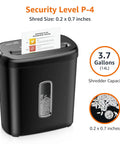 Built Tough Cross Cut Shredder For Paper And Credit Cards With Bulletproof P Four Security And Zero Drama Auto Shut Off In Sleek Black, showing shred size 0.2 x 0.7 inches.