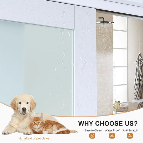 60x80 Inch Bypass Sliding Closet Door For Bedroom With Double 31 Inch Panels 3 Lite Frosted Glass Sliding Door in a room
