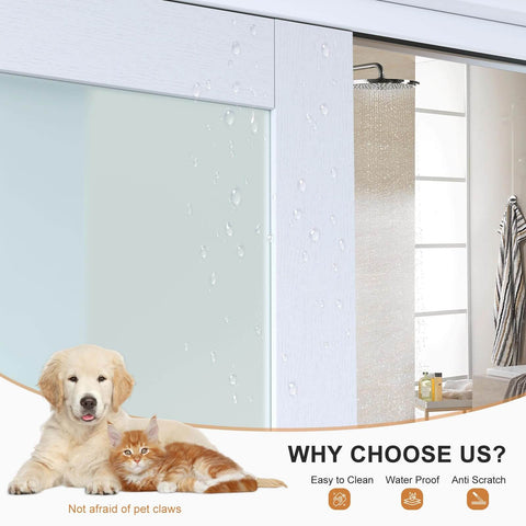 Double 25 Inch Sliding Closet Door Set For Bedroom with 48 By 80 Inch Frosted Glass Panels and MDF White Frame