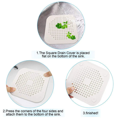 Square Shower Drain Cover 5.7 Inch TPR Silicone Hair Catcher Filter Two Pack Grey Bath Floor Protector in use during installation.