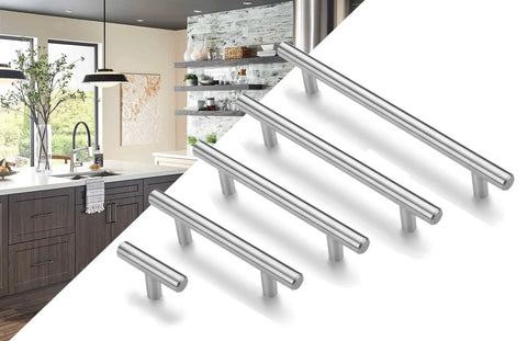 Two Pack Round Bar Cabinet Pulls Euro Style T Bar Handles 3 Inch Center To Center Mounting 5 Inch Overall Length Stainless Steel