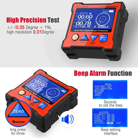Dual Axis Digital Protractor With Five Face Magnetic Base 0.01 Degree Resolution Digital Level Inclinometer with display and buttons
