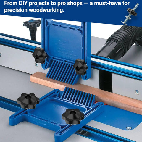Blue woodworking jig using 20 Sets All In One T Track Knob Kit With 1/4-20 T Bolts and star knobs for precise adjustments