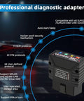 vLinker MC Plus OBDII Bluetooth Adapter with security features and protocol compatibility displayed against dark background