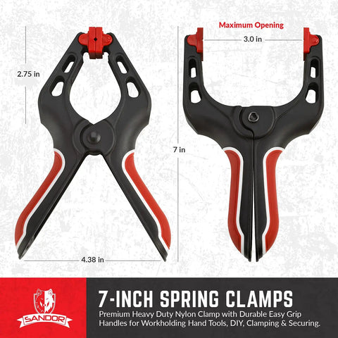 7-Inch Spring Clamps Set Of 4 Heavy Duty Nylon Clamps With Easy Grip Handles Displaying Maximum Opening