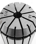 Close-up of 1/4 inch collet from Four Piece ER32 Collet Set With One Half And One Quarter Inch Collets For CNC Milling Lathe And Engraving Machines Pro Grade High Speed Steel Heat Treated Rust Resistant Extra Durable Tooling For Precision.