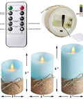 Ocean Blue Flameless LED Pillar Candles Set Of 3 With Remote And Timer, nautical theme, 4, 5, 6 inch heights, rope base