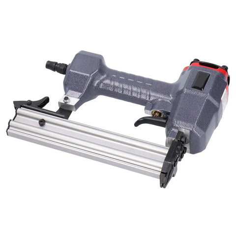 Built Tough Pneumatic Brad Nailer With Low Air Consumption For Diy Woodworking Rust Resistant Magazine And Tail Switch Gets Real Work Done Fits 10 To 30Mm Nails Smooth Shooter Tool For Home Reno And Crew, showing the aluminum frame and fastener slot.