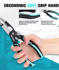 Five In One Wire Stripper And Crimping Tool With Needle Nose Pliers for Electricians, 8-inch ergonomic handle detail