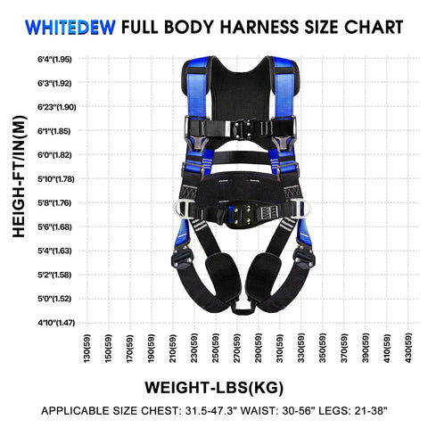 Heavy Duty Full Body Fall Protection Safety Harness With Shock Absorbing Lanyard And Super Comfy Ventilated Mesh Padding For No Sweat Daily Grind Plus Four Quick Release Buckles Blue