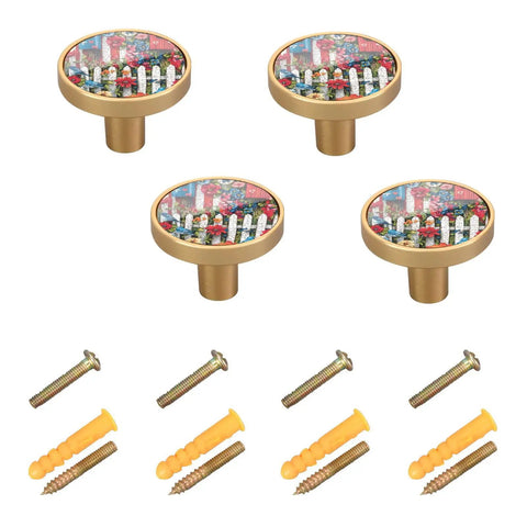 Birdhouse Fence Blue Dresser Drawer Knobs Set Of 4 with screws, showing acrylic and zinc alloy construction in 32mm size
