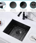 Undermount Kitchen Bar Sink 18 x 16 x 9 Inches Black Stainless Steel Small Bar Prep Sink shows PVD Nano Black Finish detail.