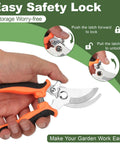 Effortless 7.5 Inch Pruning Shears For Roses And Shrubs With Stainless Steel Blades And Soft Grip Handle One Hand Lock demonstration