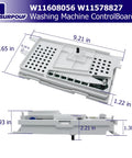 Heavy Duty Washing Machine Control Board Fits Whirlpool And Crosley With No Sweat Installation And Smooth Daily Rinse Cycles For A Completely Stress Free Laundry Session, white PCB, dimensions marked.