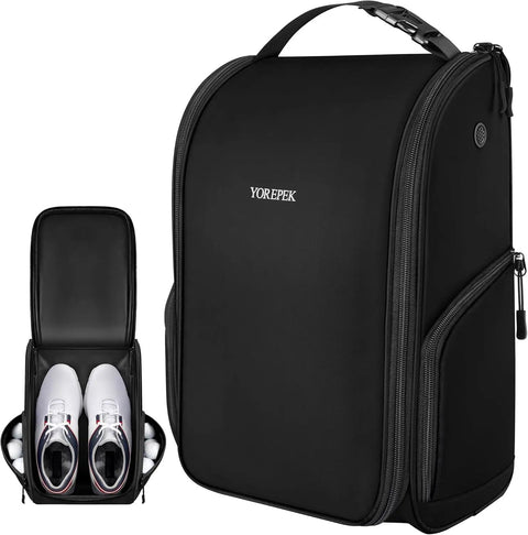 Spacious Golf Shoe Bag For Men With A Large Horseshoe Opening That Makes Shoe Stuffing A Breeze, Fits Up To Size 15 Shoes, Features Three Pockets For Socks And A Ready To Go Golf Accessories Organizer For Travel