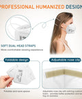 NIOSH Approved N95 Mask Particulate Respirator 25 Pack With Universal Fit Individually Wrapped showing design and features