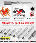 210 Piece Stainless Steel Button Head Torx Sheet Metal Screws Set With Tamper Proof Security, Includes T15 Bit Display