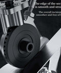 Sheet Metal Nibbler Drill Attachment cutting metal with smooth, burr-free finish, focus on gears and blade in DIY home workshop use.