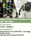 Top Shelf Heavy Duty 1/8 HP Circulator Pump, All Stainless Steel Body, installed with connections and accessories.