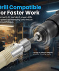 4 in 1 PVC Pipe Threader Kit drill compatible with threading tool and drill for fast work in workshop setting.