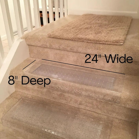 Clear Stair Tread Protectors Set Of 2 24 X 8 Inches Slip Resistant Vinyl Treads With Gripper Teeth For Carpeted Stairs Protection