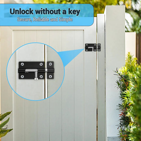 Two Pack Door Lock Latch Slide With Keyless Entry For Inside And Outside Doors Barrel Bolt Thickened Heavy Duty Steel Easy To Install Gate Latch Lock With Twelve Screws Built Tough on a wooden gate