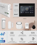 Wireless Home Security Alarm System Kit With 4G LTE And WiFi, 4.3 Inch Touch Screen Control, Real-Time App Alerts, 8-Piece Setup