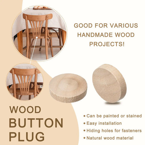 Flat Head Wood Plugs 1 Inch Set With 50 Pieces Wooden Button Screw Plugs For Diy Furniture Tables And Chairs Screw Hole Covers