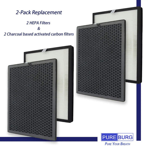 Replacement Filter Set For Alexapure Breeze Air Purifier AP B102 Two Pack H13 HEPA And Activated Carbon Filters in packaging