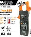 Auto Ranging Digital Clamp Meter TRMS 600A For AC DC Voltage Current with display and pro-grade test leads for pros and DIYers.
