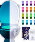 Motion Sensor Toilet Night Light With Color Changing LED Dimmer for Safe Midnight Visits and Potty Training, color options shown.