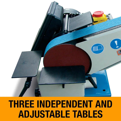 Heavy Duty Benchtop Belt And Disc Grinder Featuring A Badass 2 X 40 Inch Sanding Belt And 6 Inch Grinding Wheel with adjustable tables