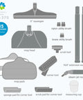 15 accessories for the SF-370 canister steam cleaner including mop head, squeegee, and extension wands for versatile cleaning.